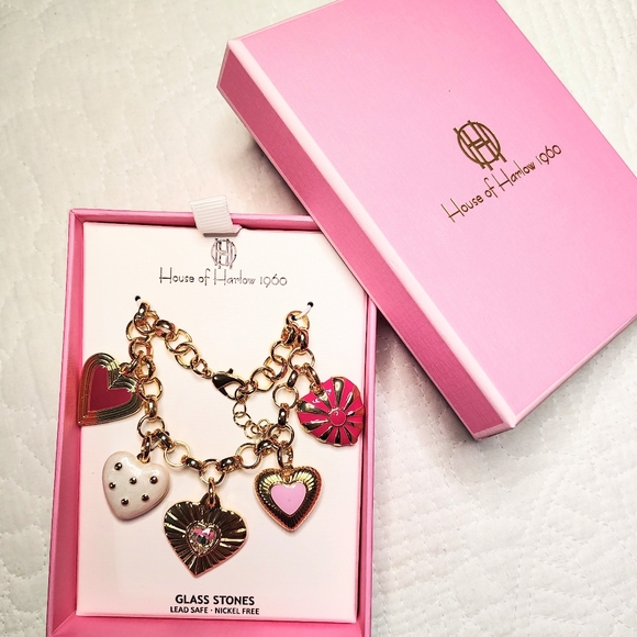 House of Harlow 1960 Gorgeous Gold Enamel Accent Heart Valentine Bracelet GIFT! - Picture 3 of 3